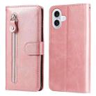 For iPhone 17 Fashion Calf Texture Zipper Leather Phone Case(Rose Gold) - 1