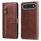 For iPhone 17 Air Fashion Calf Texture Zipper Leather Phone Case(Brown) - 1