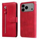 For iPhone 17 Pro Max Fashion Calf Texture Zipper Leather Phone Case(Red) - 1
