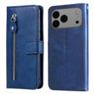 For iPhone 17 Pro Max Fashion Calf Texture Zipper Leather Phone Case(Blue) - 1