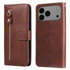 For iPhone 17 Pro Max Fashion Calf Texture Zipper Leather Phone Case(Brown) - 1