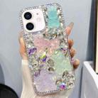 For iPhone 11 Ice Crystal Bow Knot Full Diamond TPU Phone Case(Pink+Blue) - 1