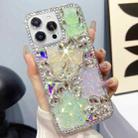 For iPhone 12 Pro Max Ice Crystal Bow Knot Full Diamond TPU Phone Case(Yellow+Green) - 1