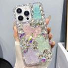 For iPhone 13 Pro Max Ice Crystal Bow Knot Full Diamond TPU Phone Case(Pink+Blue) - 1
