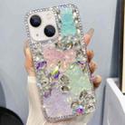 For iPhone 14 Ice Crystal Bow Knot Full Diamond TPU Phone Case(Pink+Blue) - 1