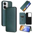 For Realme 14 5G Global Carbon Fiber Texture Flip Leather Phone Case(Green) - 1
