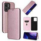 For Motorola Edge 40 Carbon Fiber Texture Flip Leather Phone Case(Pink) - 1