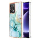 For Xiaomi Poco F5 5G/Redmi Note 12 Turbo Electroplating Marble Dual-side IMD Phone Case(Green 003) - 1