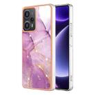 For Xiaomi Poco F5 5G/Redmi Note 12 Turbo Electroplating Marble Dual-side IMD Phone Case(Purple 001) - 1