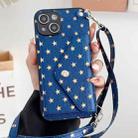 For iPhone 14 Plus Star Pattern Phone Case With Card Bag and Lanyard(Blue) - 1