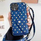 For iPhone 14 Pro Star Pattern Phone Case With Card Bag and Lanyard(Blue) - 1