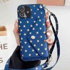 For iPhone 11 Star Pattern Phone Case With Card Bag and Lanyard(Blue) - 1