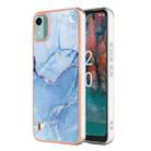 For Nokia C12 Electroplating Marble Dual-side IMD Phone Case(Blue 018) - 1