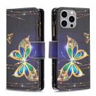 For iPhone 15 Pro Max Colored Drawing Pattern Zipper Phone Leather Case(Big Butterfly) - 1