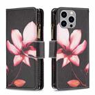 For iPhone 15 Pro Max Colored Drawing Pattern Zipper Phone Leather Case(Lotus) - 1