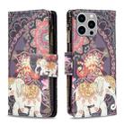 For iPhone 15 Pro Max Colored Drawing Pattern Zipper Phone Leather Case(Flower Elephant) - 1