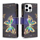 For iPhone 15 Pro Colored Drawing Pattern Zipper Phone Leather Case(Big Butterfly) - 1
