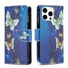 For iPhone 15 Pro Colored Drawing Pattern Zipper Phone Leather Case(Gold Butterfly) - 1