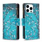 For iPhone 15 Pro Colored Drawing Pattern Zipper Phone Leather Case(Plum Blossom) - 1