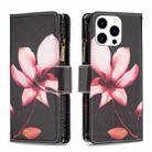 For iPhone 15 Pro Colored Drawing Pattern Zipper Phone Leather Case(Lotus) - 1