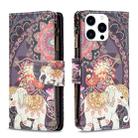 For iPhone 15 Pro Colored Drawing Pattern Zipper Phone Leather Case(Flower Elephant) - 1