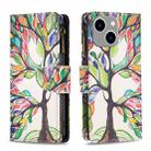 For iPhone 15 Plus Colored Drawing Pattern Zipper Phone Leather Case(Tree) - 1