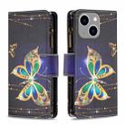 For iPhone 15 Plus Colored Drawing Pattern Zipper Phone Leather Case(Big Butterfly) - 1