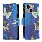 For iPhone 15 Plus Colored Drawing Pattern Zipper Phone Leather Case(Gold Butterfly) - 1