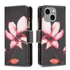 For iPhone 15 Plus Colored Drawing Pattern Zipper Phone Leather Case(Lotus) - 1