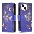 For iPhone 15 Colored Drawing Pattern Zipper Phone Leather Case(Purple Butterfly) - 1