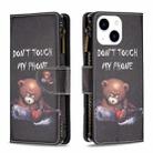 For iPhone 15 Colored Drawing Pattern Zipper Phone Leather Case(Bear) - 1