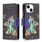 For iPhone 15 Colored Drawing Pattern Zipper Phone Leather Case(Big Butterfly) - 1