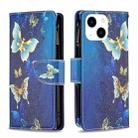 For iPhone 15 Colored Drawing Pattern Zipper Phone Leather Case(Gold Butterfly) - 1