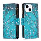 For iPhone 15 Colored Drawing Pattern Zipper Phone Leather Case(Plum Blossom) - 1