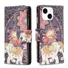 For iPhone 15 Colored Drawing Pattern Zipper Phone Leather Case(Flower Elephant) - 1