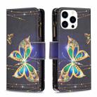 For iPhone 16 Pro Max Colored Drawing Pattern Zipper Phone Leather Case(Big Butterfly) - 1