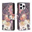 For iPhone 16 Pro Max Colored Drawing Pattern Zipper Phone Leather Case(Flower Elephant) - 1