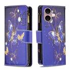 For iPhone 16 Colored Drawing Pattern Zipper Phone Leather Case(Purple Butterfly) - 1