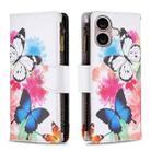 For iPhone 16 Colored Drawing Pattern Zipper Phone Leather Case(Two Butterflies) - 1