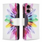 For iPhone 16 Colored Drawing Pattern Zipper Phone Leather Case(Sun Flower) - 1