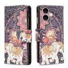 For iPhone 16 Colored Drawing Pattern Zipper Phone Leather Case(Flower Elephant) - 1