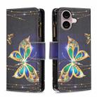 For iPhone 16 Plus Colored Drawing Pattern Zipper Phone Leather Case(Big Butterfly) - 1