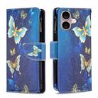 For iPhone 16 Plus Colored Drawing Pattern Zipper Phone Leather Case(Gold Butterfly) - 1