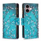 For iPhone 16 Plus Colored Drawing Pattern Zipper Phone Leather Case(Plum Blossom) - 1