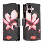 For iPhone 16 Plus Colored Drawing Pattern Zipper Phone Leather Case(Lotus) - 1