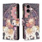 For iPhone 16 Plus Colored Drawing Pattern Zipper Phone Leather Case(Flower Elephant) - 1