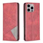 For iPhone 15 Pro Max Rhombus Texture Magnetic Leather Phone Case(Red) - 1