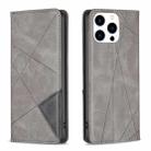 For iPhone 15 Pro Max Rhombus Texture Magnetic Leather Phone Case(Grey) - 1