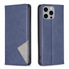 For iPhone 15 Pro Max Rhombus Texture Magnetic Leather Phone Case(Blue) - 1