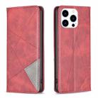 For iPhone 15 Pro Rhombus Texture Magnetic Leather Phone Case(Red) - 1